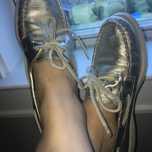 Sperry Topsider Boat Shoes, Gold Metallic Leather